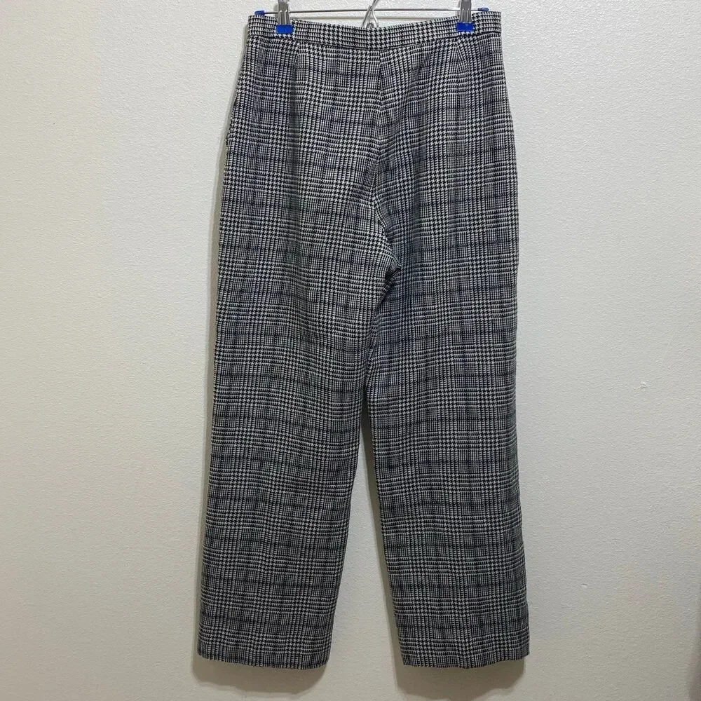 A. Giannetti Dress Plaid Pants Black Size 8 Wool Blend Trousers Fully Lined